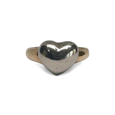 VINTAGE 9ct PUFFY HEART RING SIZE N