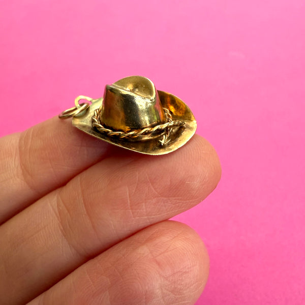 RARE VINTAGE 1960s RUSTIC 9ct COWBOY HAT CHARM