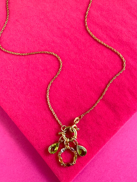 VINTAGE 9ct GOLD RAINBOW MULTISTONE CIRCLE CHARM