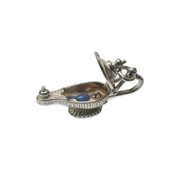 SILVER VINTAGE LUCKY GENIE LAMP WITH SLEEPING GENIE CHARM