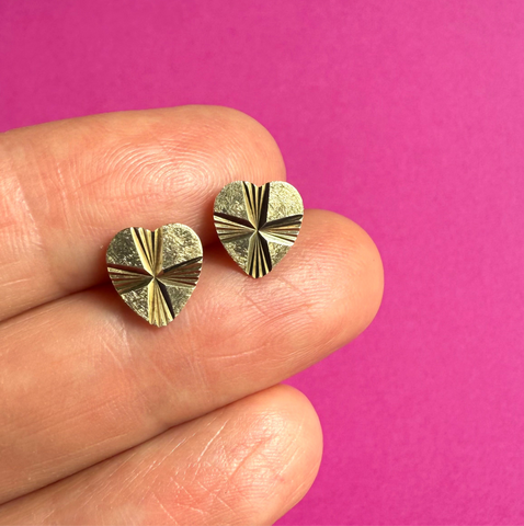 9CT VINTAGE DISCO STARBURST HEART EARRINGS