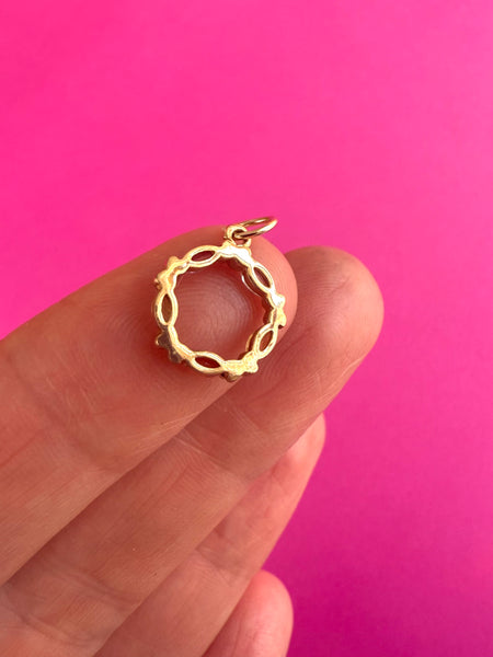 VINTAGE 9ct GOLD RAINBOW MULTISTONE CIRCLE CHARM