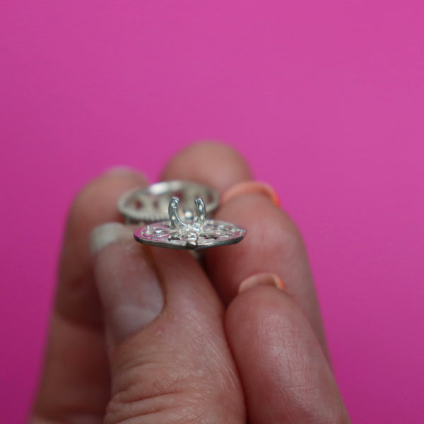1950s SILVER VINTAGE WEDDING CAKE CHARM WITH LUCKY HORSESHOE