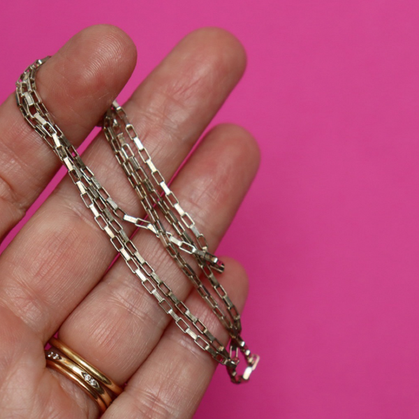 VINTAGE MEXICAN SILVER PAPERCLIP CHARM CHAIN - 20 INCH