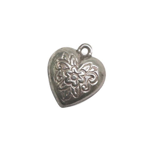 1950s SILVER VINTAGE ORNATE PUFFY HEART CHARM PENDANT