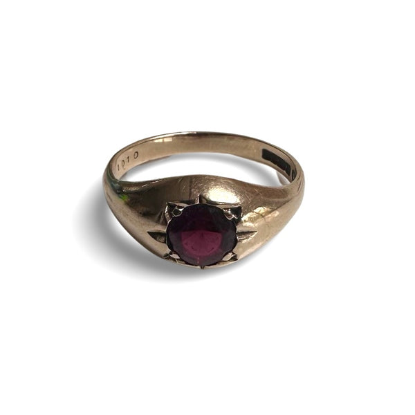VINTAGE GARNET 9ct GYPSY STAR SET RING SIZE Q