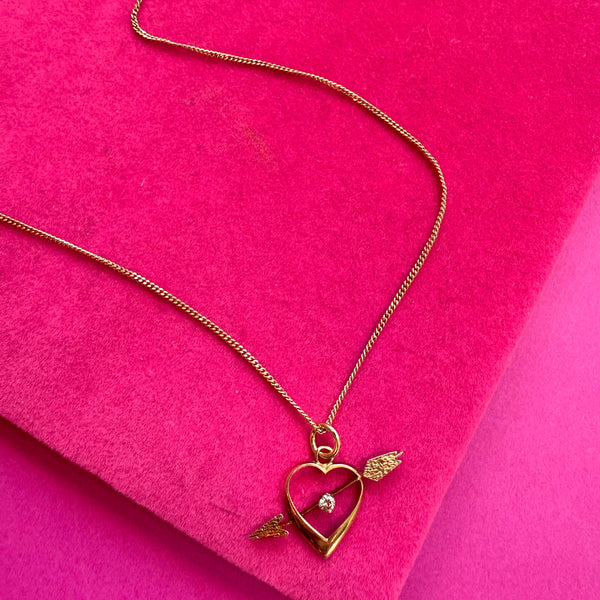 1970 Vintage 9ct Solid 9ct Gold Bow Arrow Heart Charm