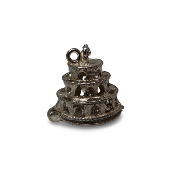 1950s SILVER VINTAGE WEDDING CAKE CHARM WITH LUCKY HORSESHOE