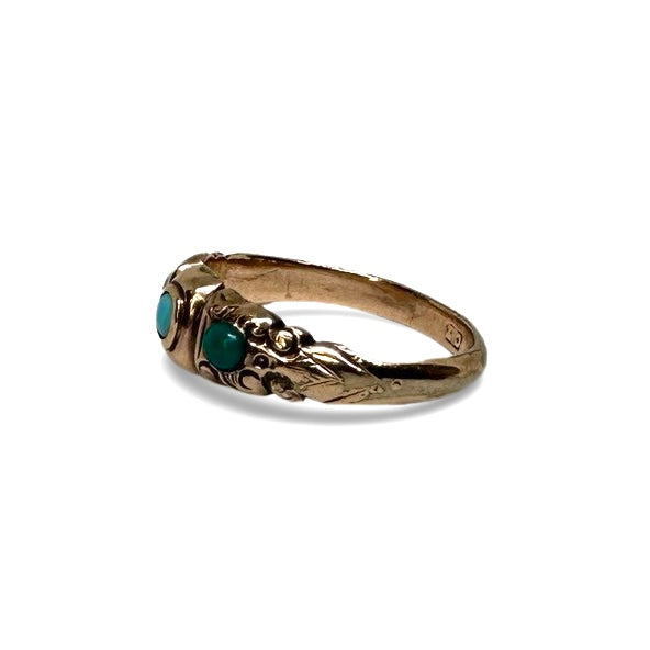 VICTORIAN ANTIQUE TURQUOISE TRILOGY ORNATE RING SIZE M