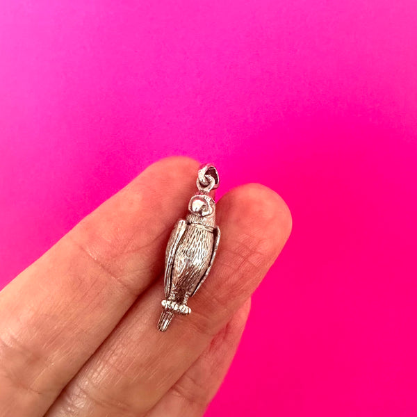 SILVER VINTAGE ARTICULATED PARROT CHARM PENDANT