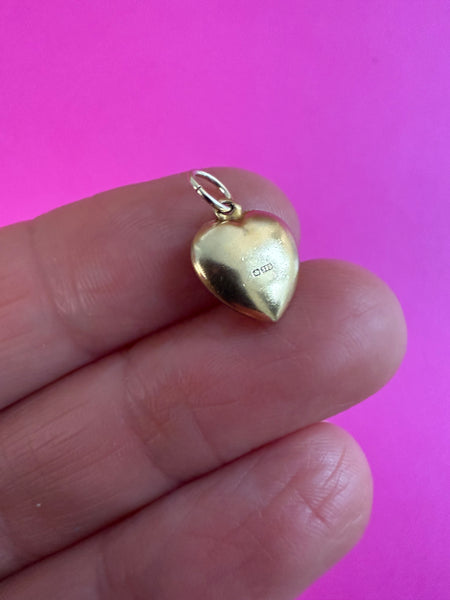 RESERVED 9ct VINTAGE LARGE PUFFY HEART CHARM