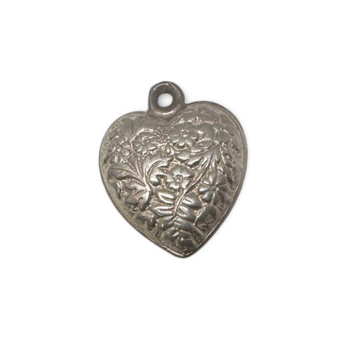 1950s SILVER VINTAGE LARGE ORNATE PUFFY HEART CHARM PENDANT