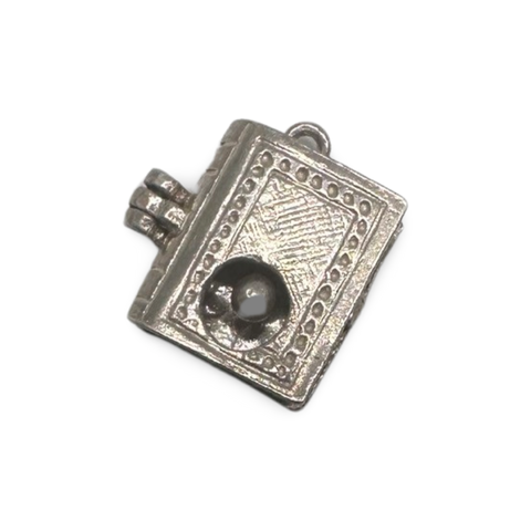 SILVER VINTAGE TEENY BOOK WORM CHARM PENDANT