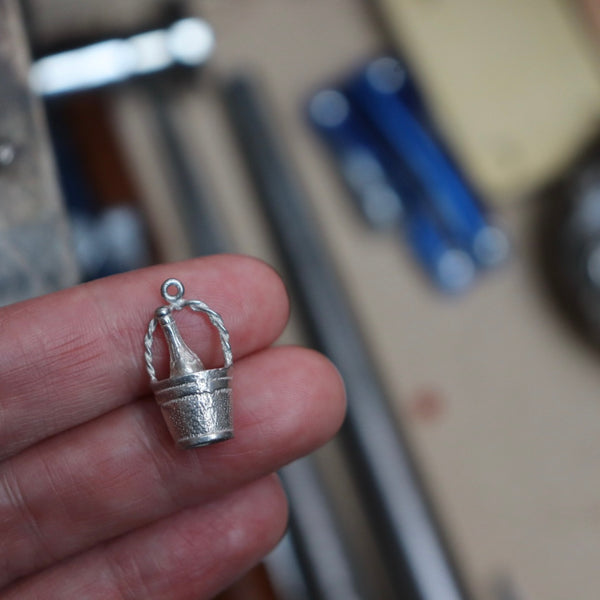 1950s SILVER VINTAGE CHAMPAGNE BUCKET CELEBRATION CHARM PENDANT
