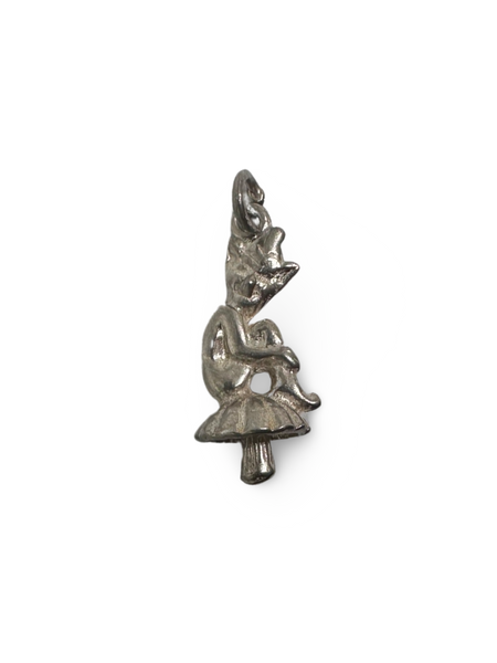 VINTAGE LUCKY ELF ON MUSHROOM SILVER  CHARM PENDANT