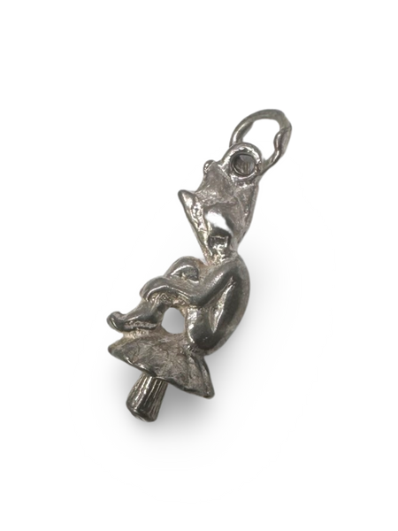 VINTAGE LUCKY ELF ON MUSHROOM SILVER  CHARM PENDANT