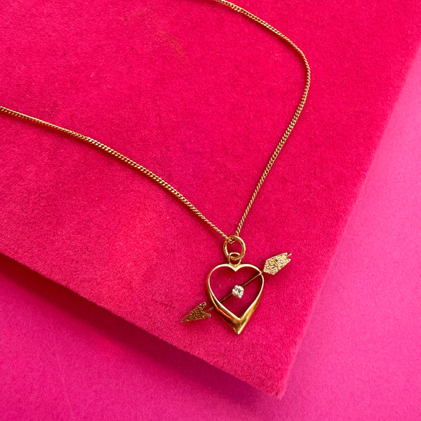 1970 Vintage 9ct Solid 9ct Gold Bow Arrow Heart Charm