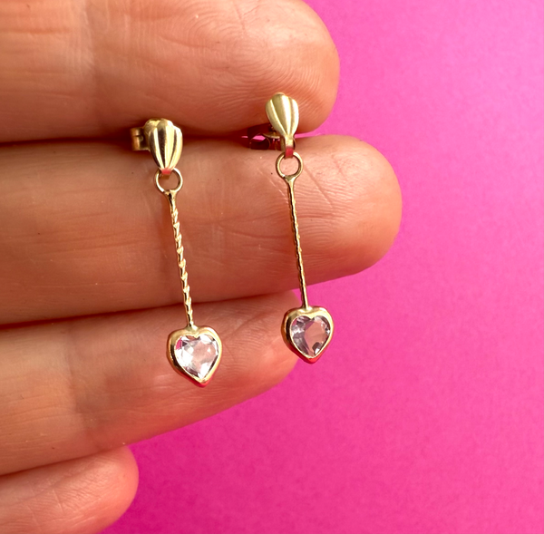 9CT HEART DANGLE EARRINGS