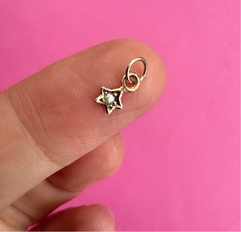 RESERVED ANTIQUE 9CT SEED PEARL TEENY STAR CHARM - CONVERSION