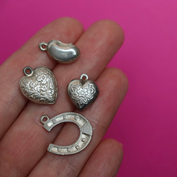 1950s SILVER VINTAGE ORNATE PUFFY HEART CHARM PENDANT