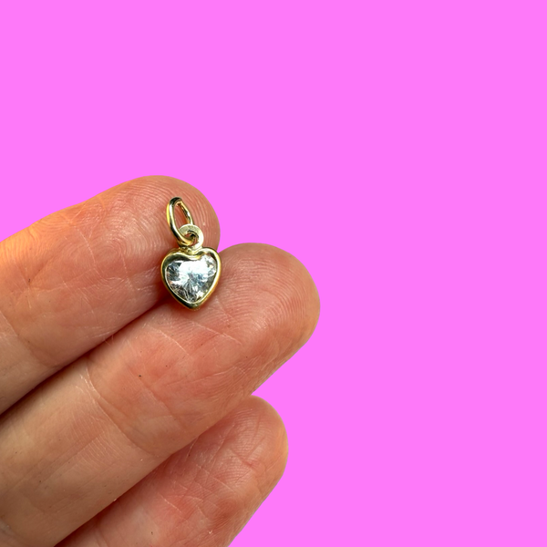 VINTAGE 9ct CRYSTAL HEART CHARM